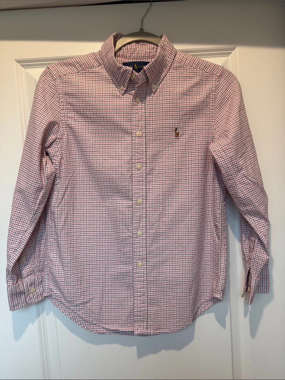 Boys Ralph Lauren White Shirt with Red & Black Windowpane Check size Medium 10/1